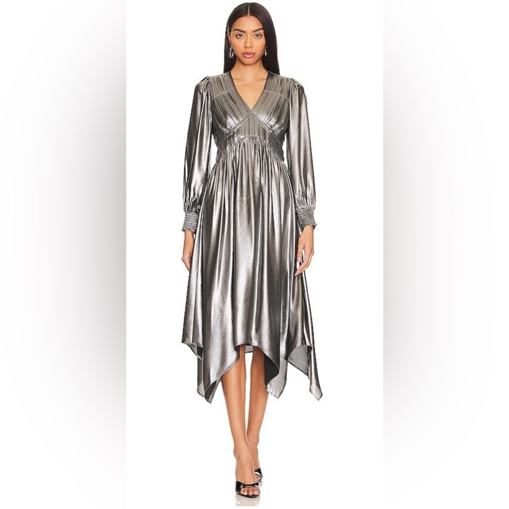 Allsaints Estelle Metallic Midi Dress in Gunmetal Gray Size 2 NWT